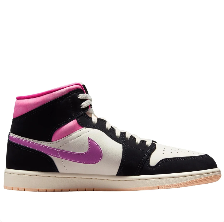 Air Jordan 1 Mid – Black / Pink / Purple Swoosh