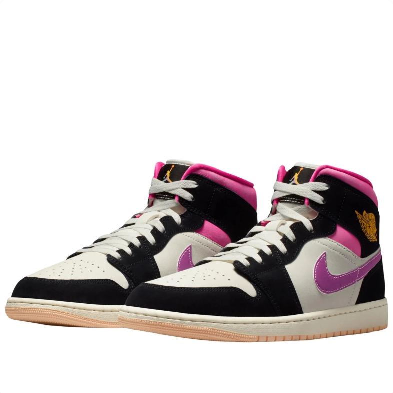 Air Jordan 1 Mid – Black / Pink / Purple Swoosh