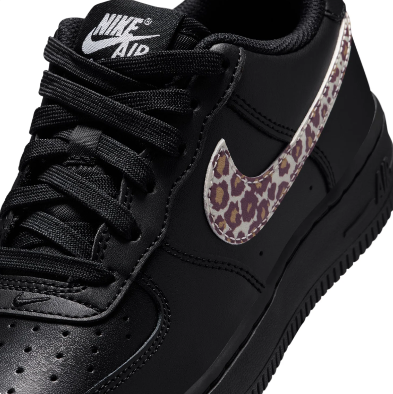Nike Air Force 1 Low '07 – Triple Black with Leopard Swoosh